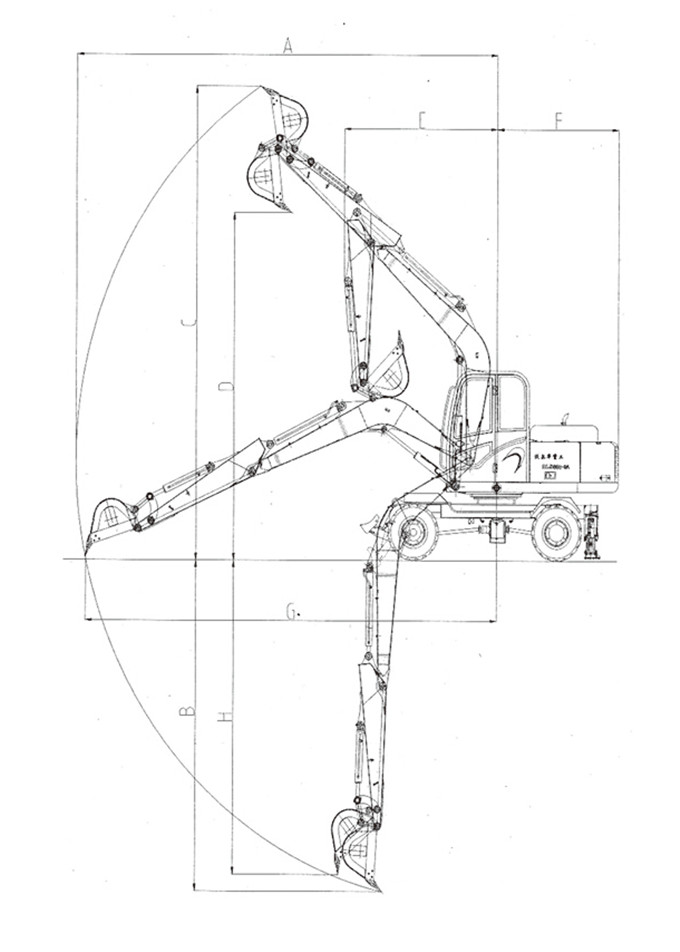 狗子28DLS880-9A 7.2吨轮式液压挖掘机工作范围